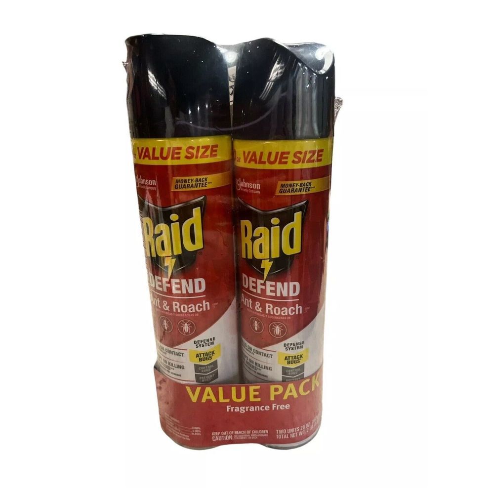 (2-PACK) Raid Defend‎ Ant & Roach Kill On Contact 20 Oz Each Fragrance Free